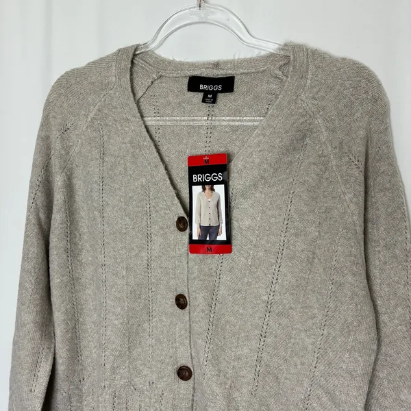 Briggs Oatmeal Beige Button Front Cardigan Sweater Polyester NWT Womens Medium - Image 2