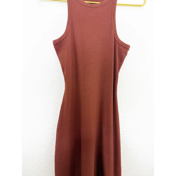 Sezane Erina Tank Midi Dress Size Small Brown Ribbed Quiet Luxury Classic - Image 9