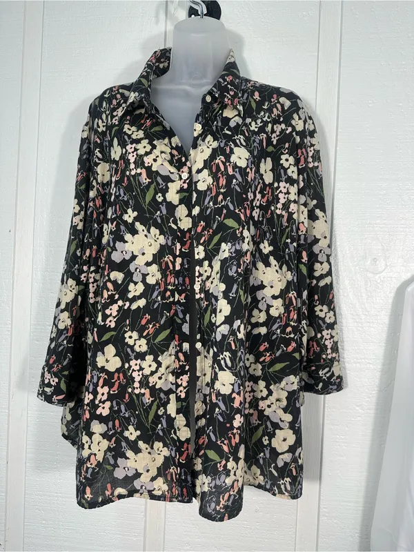 Ralph Lauren Black Floral Button Down Top Size 3X EUC - Image 2