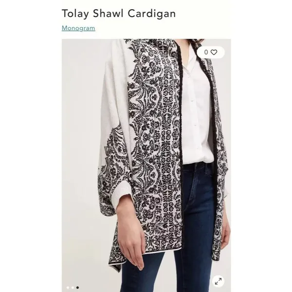 HWR Anthropologie XS S Tolay Black White Shawl Cardigan Medallion Boho Festival - Image 6