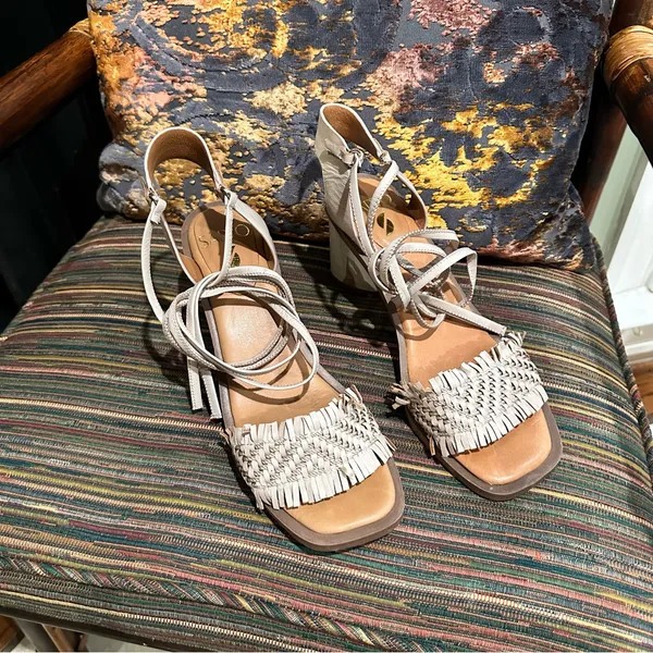 Franco Sarto Rina Leather Fringed Ankle-Tie Sandals size 8.5 - Image 2