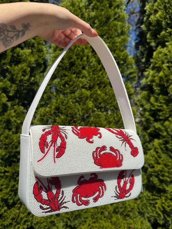 Beaded Lobster Crab Purse White - Image 5