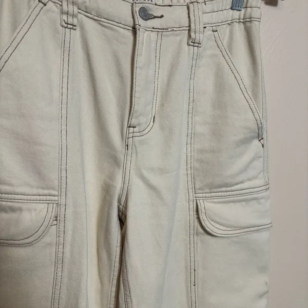 PacSun Women's‎ Elastic Waist Cargo Pants Utility Pockets Beige Size Small - Image 2
