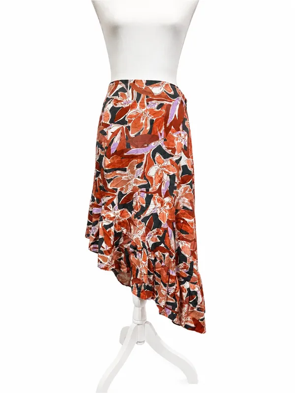 NWT Nine West Floral Asymmetrical Midi Skirt Women’s Large Rayon Ruffle Hem - Image 2