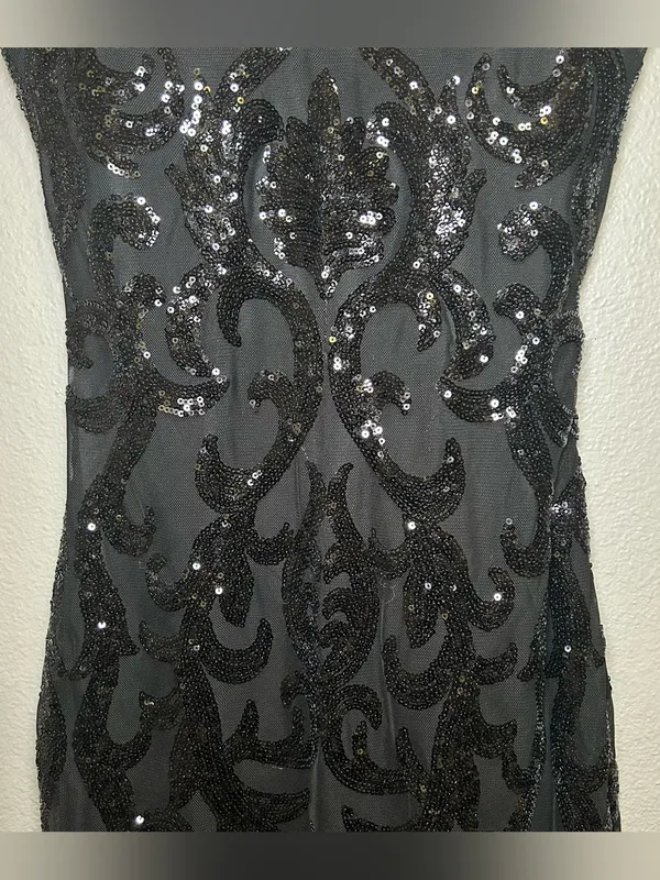 Windsor Black Sequin Damask Strappy Open Back Party Mini Dress Women Size Medium - Image 3