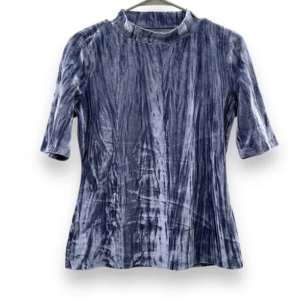 Anthropologie Pilcro Velveteen Mock‎ Neck Short Sleeve Top in Slate Sz S - Image 3