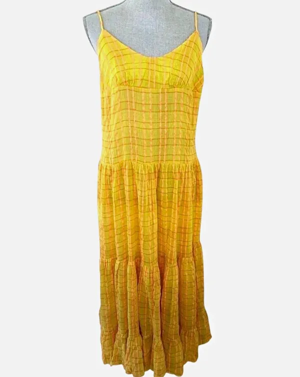 Free People $108 NWT Marigold Maxi Dress Plaid Cotton Woven Strappy Small - Image 3