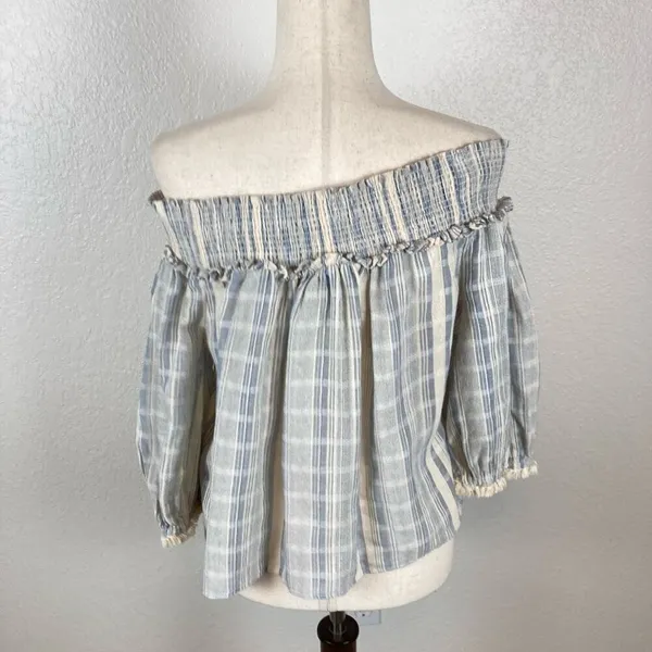 Lucky Brand‎ Amelia off the shoulder boho light blue crop blouse women’s M NEW - Image 5