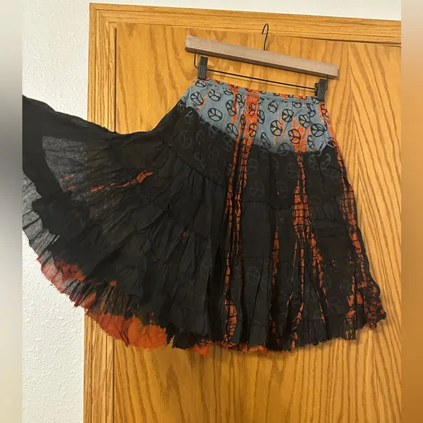 Raj Bohemian Black and Orange Peace Skirt - NWT - OS - Image 3