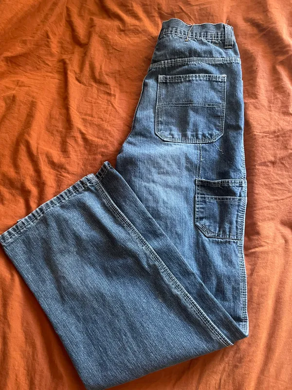 Distressed Straight Leg Denim Cargo Pants Size 29 - Image 5