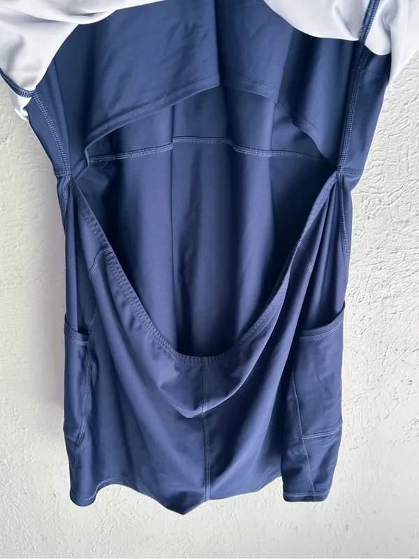 Abercrombie YPB sculptLUX V-Neck Mini Dress XXL Navy Polka Dot Active Romper - Image 6