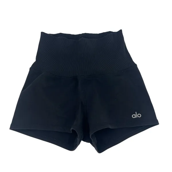 Alo Yoga Goddess Ribbed High-Waist Hot Shorts Black XS 2" Inseam - Image 4