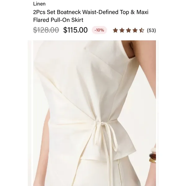 OGL Linen 2Pcs Boatneck Waist-Defined Top & Maxi Flared Skirt Small - Image 2