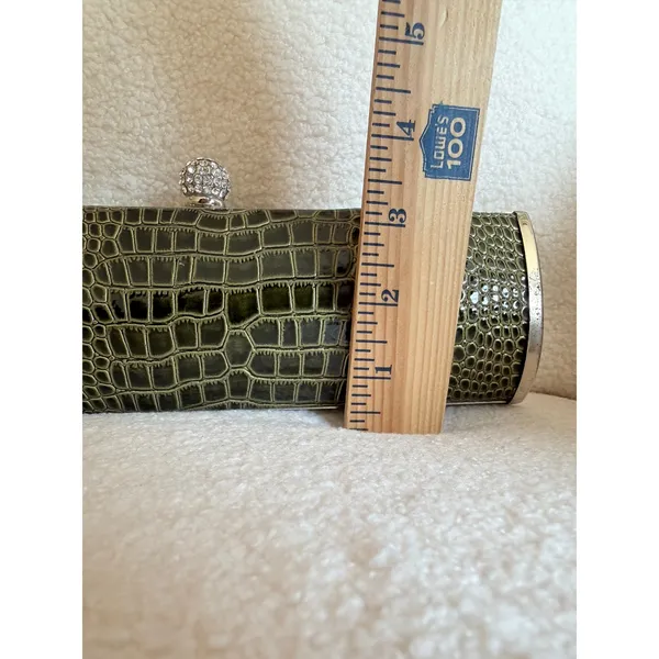 Mod Clutch Bag Women's Green Detachable Strap Clasp Closure Crocodile Embossed - Image 14