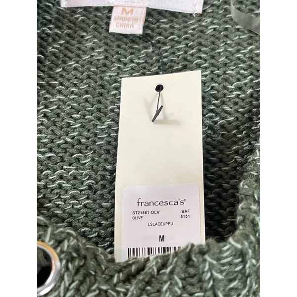 Audrey Parks Francesca’s Sweater Womens M Heathered Green Lace Up Knit Boho NWT - Image 7
