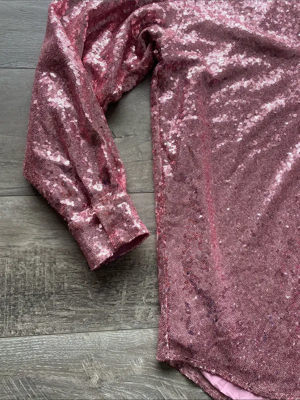 Showpo Pink Sequin Shirt Dress Womens Sz 6 Button-Up - Image 4