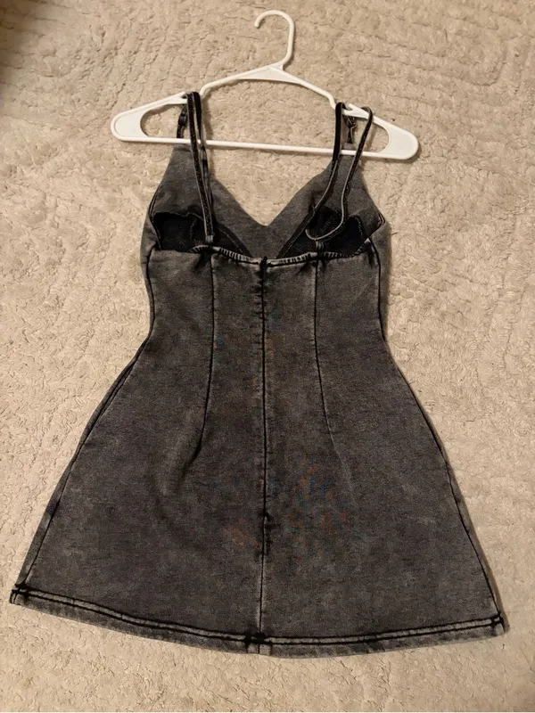 AKIRA Charcoal Gray Fitted Mini Dress with pockets - Image 5