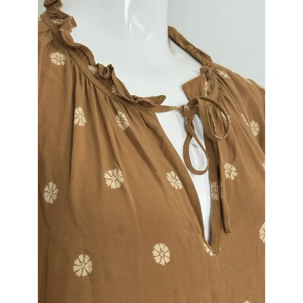 Madewell Women’s Brown Floral Tiered Mini Dress Long Sleeve Peasant Boho Size M - Image 5