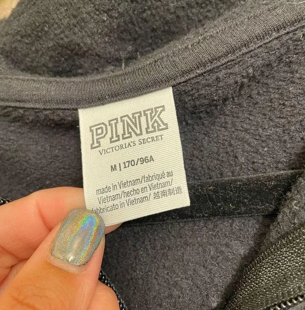 PINK Victorias Secret Black Fill Zip Rhinestone Hooded Sweatshirt, M - Image 5