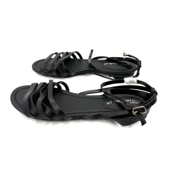 Black Strappy Flat Sandals With Ankle Buckle Casual Summer Comfort Style Designs - Image 7