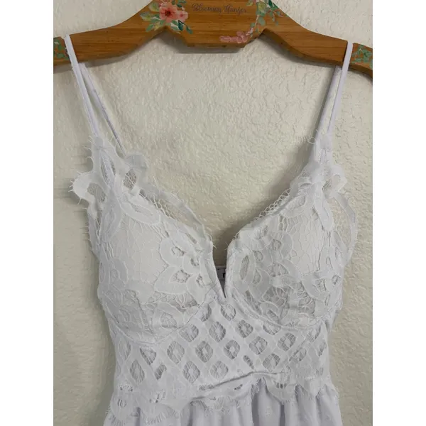 rue21 Dress Small White Lace‎ Swiss Dot Tiered Ruffle Mini Boho Coquette - Image 3