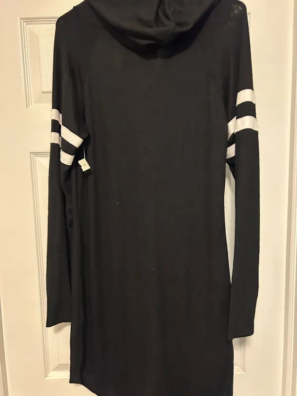 No Boundaries Black Hooded Long-Sleeve Dress dz XL White Sleeve Stripes new with - Image 6
