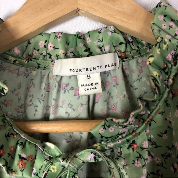 Nordstrom Fourteenth Place Alicia Sage Meadow Green Floral Satin‎ Midi Dress S - Image 6