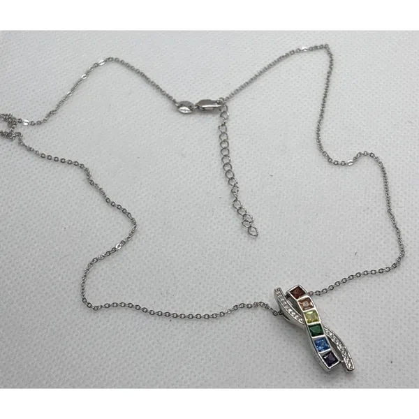 Cynthia Rowley New York Rainbow CZ Pendant 18 -20'' Necklace Sterling 925 Silver - Image 4