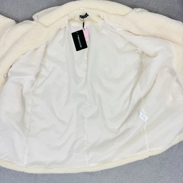 Pretty Little Thing Faux Sherpa Double Breasted Teddy Coat Cream 10 Borg‎ Lapel - Image 12