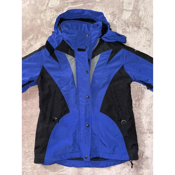 Vintage The North Face Women's Blue Black Hooded Ski Jacket Size 12 Waterproof - Image 2