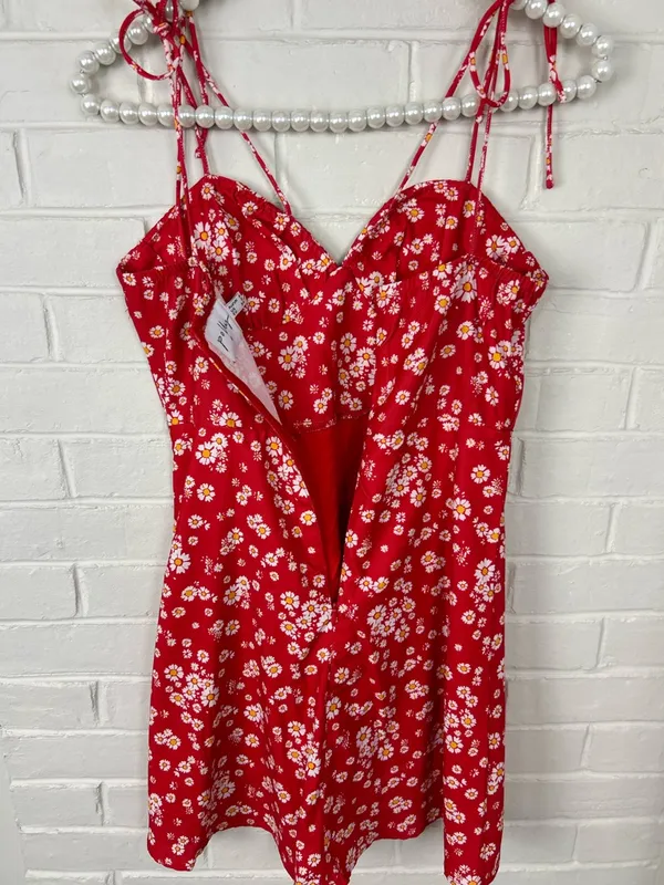 Princess Polly Red Floral Tie Strap Mini Dress Size 2 - Image 9