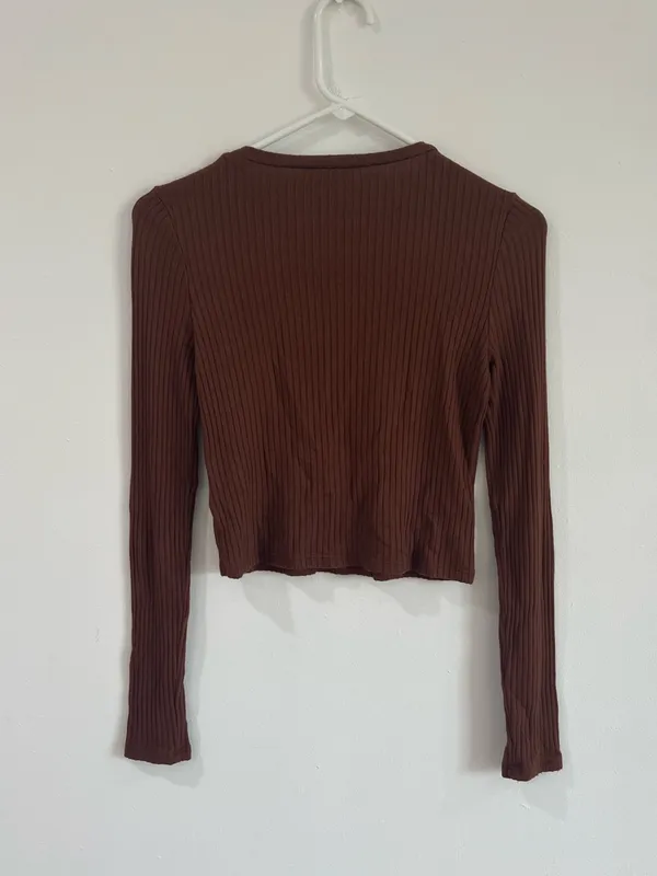 Reformation Brown Ribbed Top 90s Minimalist XS Y2K Model Off Duty - Image 4