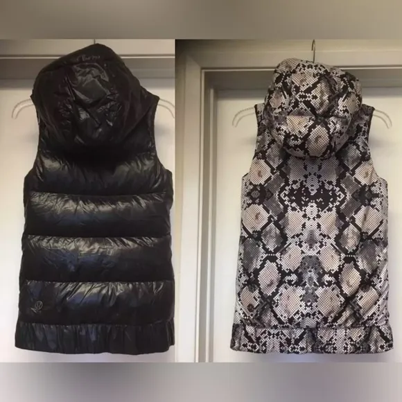 Lululemon Fluffiest Vest REVERSIBLE Black Ziggy Snake Pink Goose Down Sz 4‎ EUC - Image 2