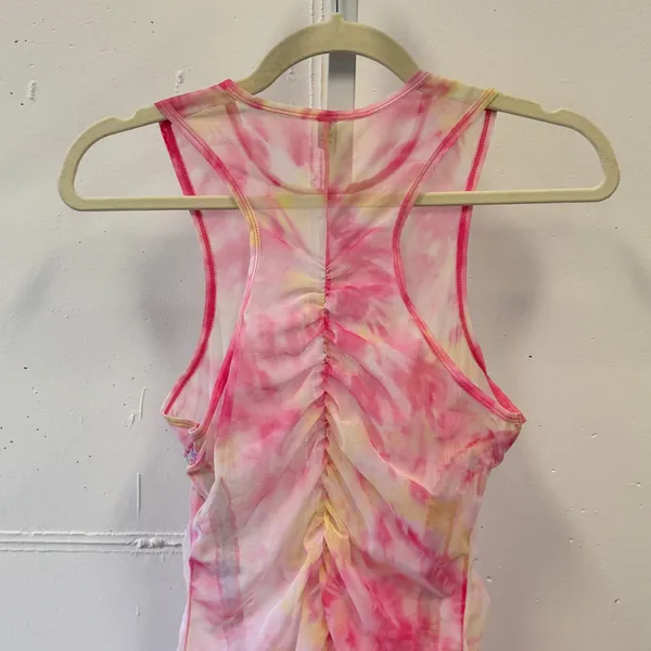 Oh Polly Tie-Dye Sheer Bodycon‎ Mini Sleeveless Dress Pink Medium Cinched Hem - Image 6