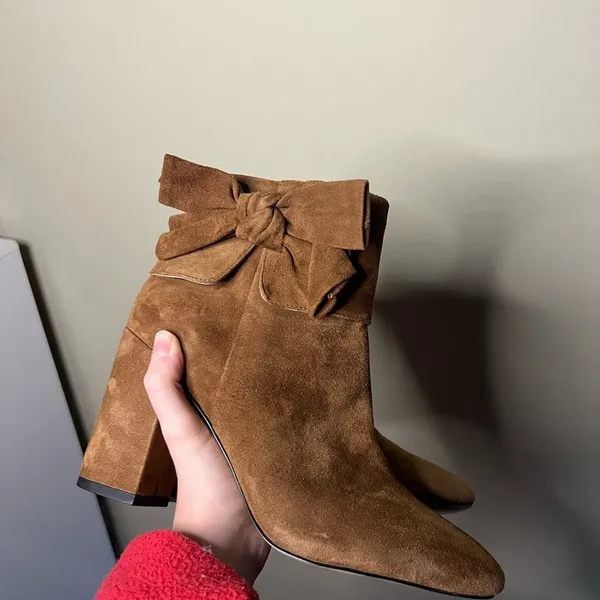 Kate Spade New York Brown Suede Ankle Booties with Bow - Image 3