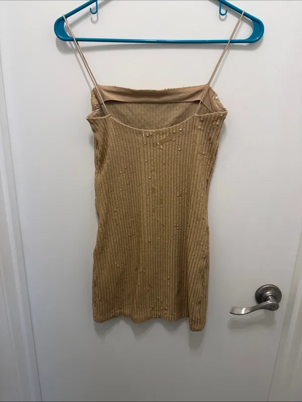 Retrofete SLATER SEQUIN KNIT DRESS Tan Size XS - Image 5