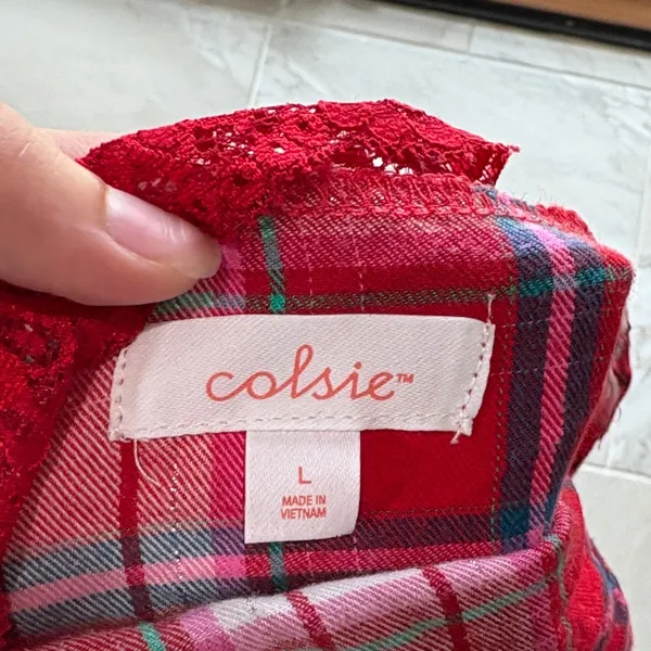 Colsie Red Plaid Lace Camisole Size L - Image 3