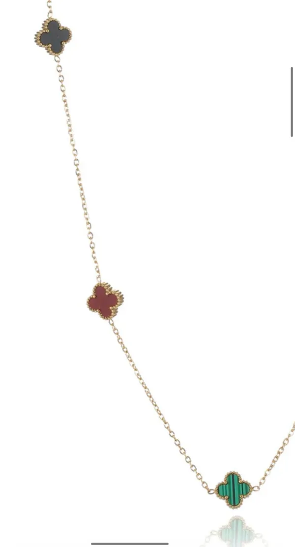 Colorful Clover Motif Necklace Gold - Image 2