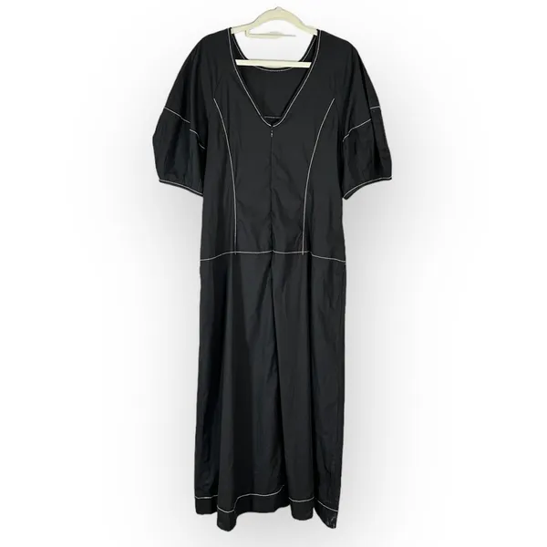 Madewell Jinni Puff-Sleeve Midi Dress Women's 0 Black Drop-Waist V-Back NWT - Image 4