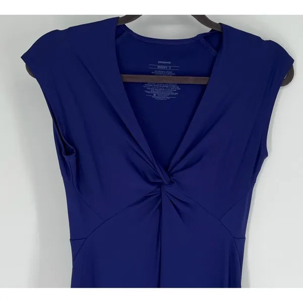 Patagonia Kamala Twist Front V-Neck Dress Small Navy Blue Cap Sleeve‎ Athleisure - Image 3