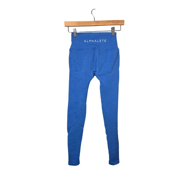 Alphalete Leggings S Blue High Waist Ribbed Moto Athleisure Compression Athletic - Image 2