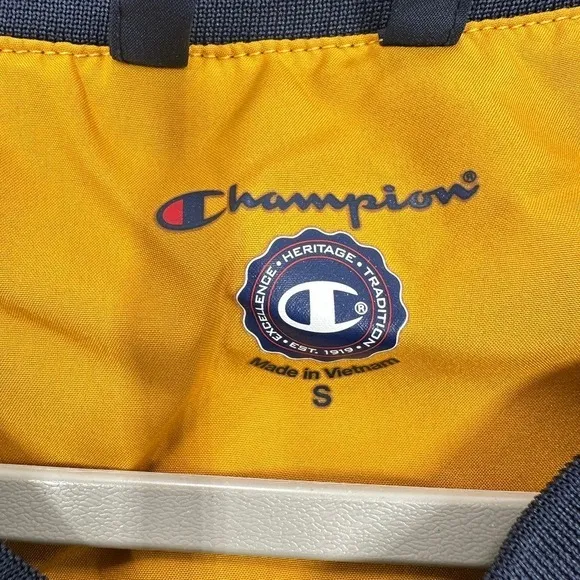 Champion Navy Pullover Windbreaker‎ Jacket V-Neck Yellow Trim Size S Gorpcore - Image 4