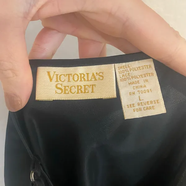 VTG Victoria's Secret Gold Label Lace Slip Midi Dress Womens Sz Large Goth LBD - Image 5