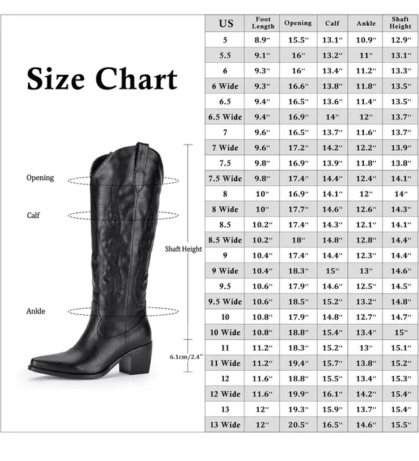 Amazon Black Pointed Toe Knee High Cowboy Boots - Image 9