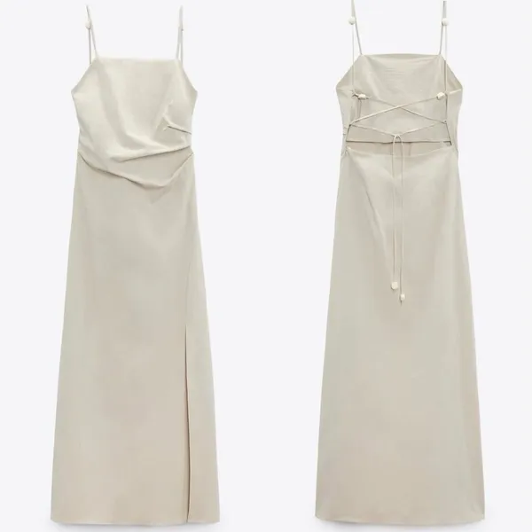 Zara Beige Tie Back Dress - Image 2