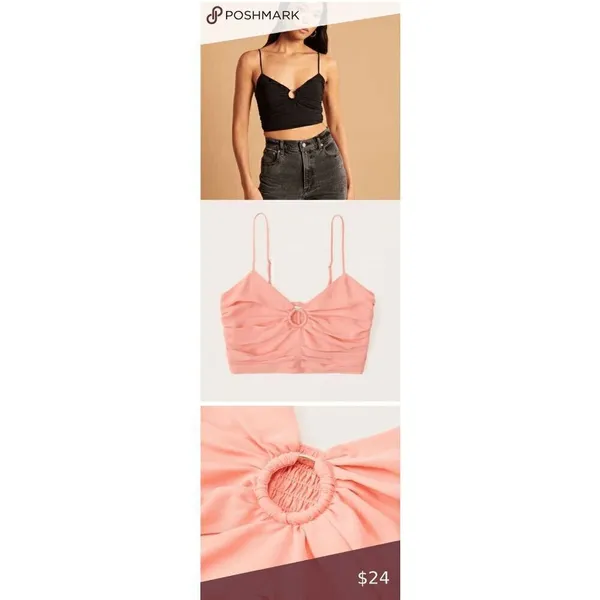 Abercrombie & Fitch Ruched Coral Pink O Ring‎ Cropped Top Small NWT - Image 7