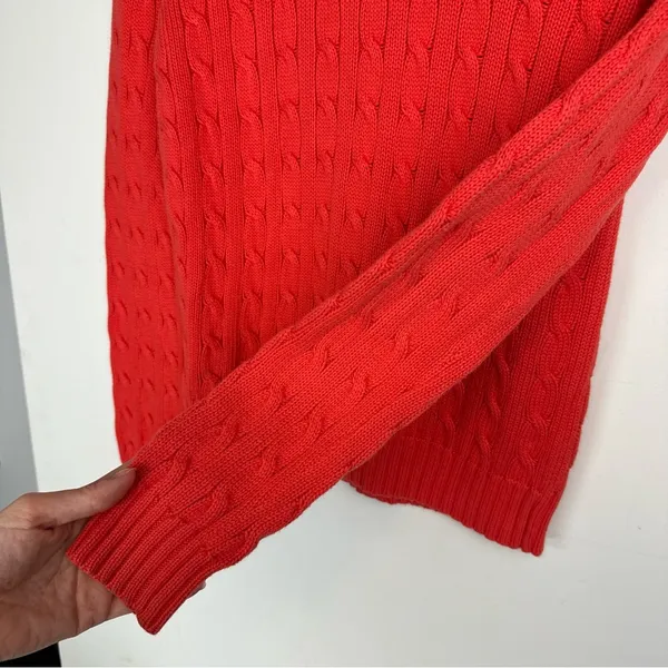Ralph Lauren Sport Womens Cable Knit Sweater Sz Small Coral Orange Cotton - Image 9