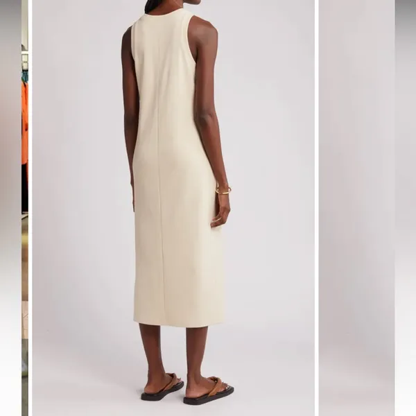 Nordstrom Stretch Pima Cotton Rib Knit Sleeveless Midi Dress Burnt Beige L - Image 5