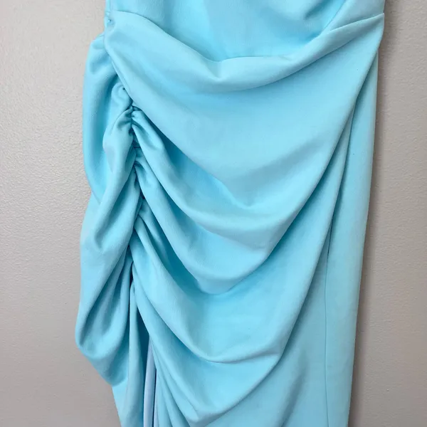 Katie May New Age One Shoulder Ruched Side Slit Midi Dress Sky Blue Small - Image 4