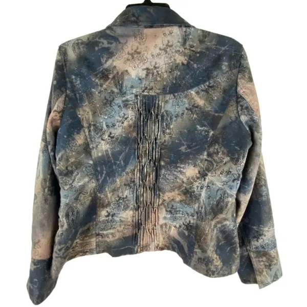 Coldwater Creek Navy and Gray Floral Paisley Beaded Long Sleeve Jacket Size 12P - Image 2
